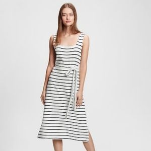 Navy White Strap Squareneck Tie- Belt Dress